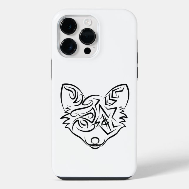Schwarzer und weißer Stammesfuchs iPhone 14 Pro Max Hülle (Rückseite)