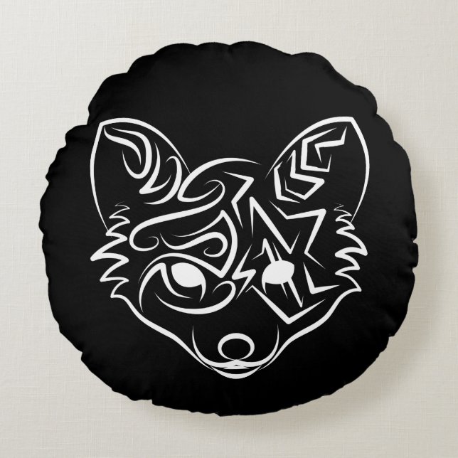 Schwarzer und weißer Stammesfuchs Rundes Kissen (Vorderseite)