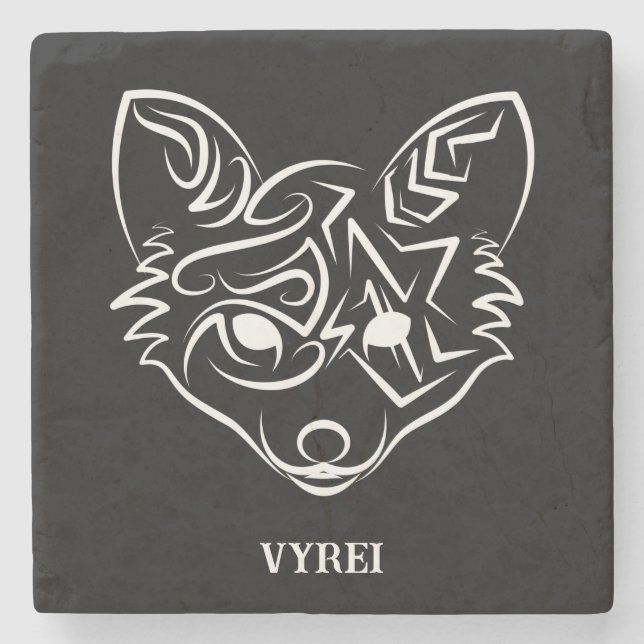 Schwarzer und weißer Stammesfuchs Steinuntersetzer (Vorderseite)