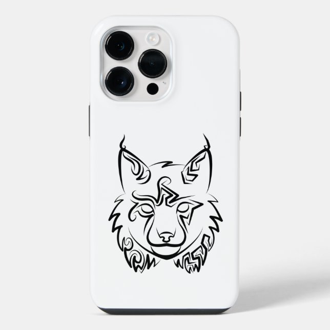 Schwarzer und weißer StammesLynx iPhone 14 Pro Max Hülle (Rückseite)