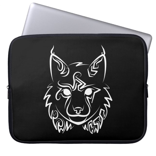Schwarzer und weißer StammesLynx Laptopschutzhülle (Vorderseite)