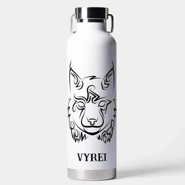 Schwarzer und weißer StammesLynx Trinkflasche (Vorderseite)