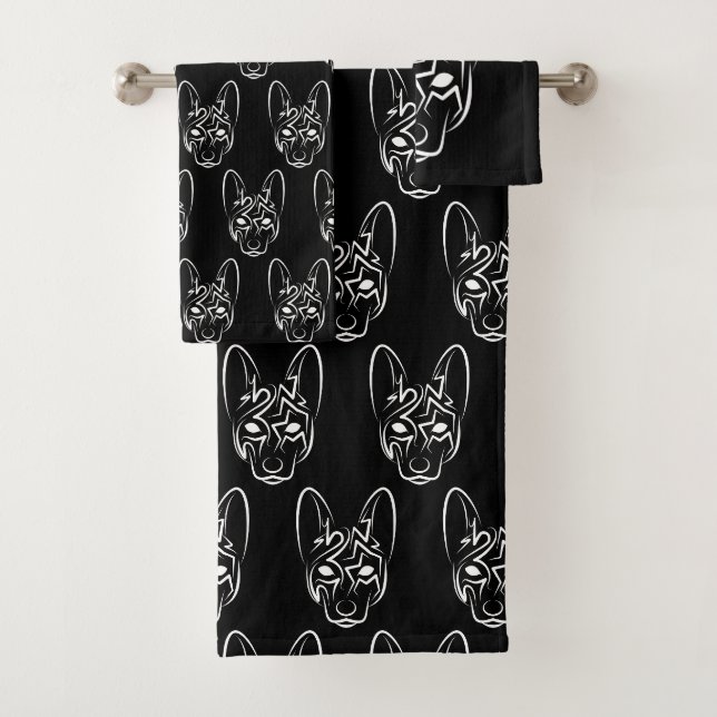 Schwarzer und weißer Stammhund Badhandtuch Set (Insitu)