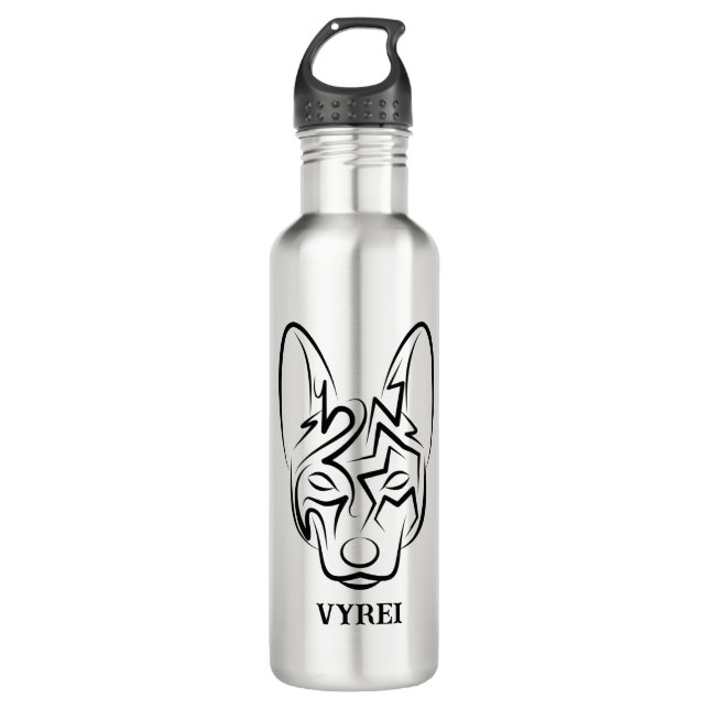 Schwarzer und weißer Stammhund Edelstahlflasche (Vorderseite)