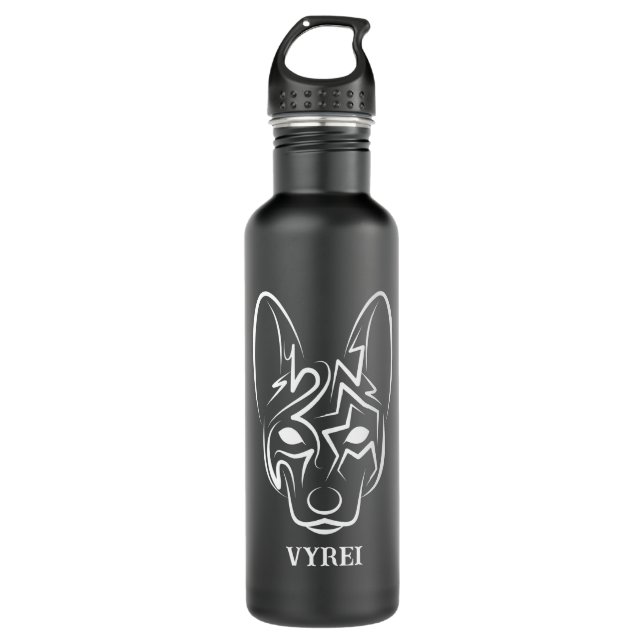 Schwarzer und weißer Stammhund Edelstahlflasche (Vorderseite)