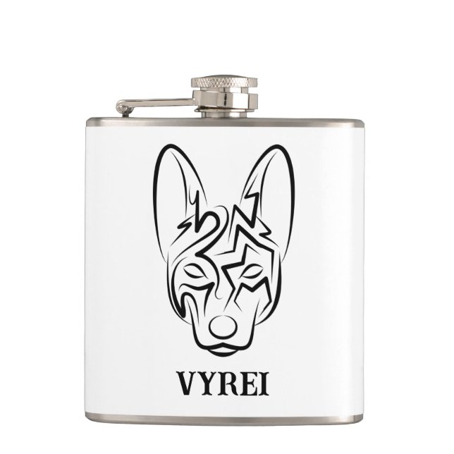 Schwarzer und weißer Stammhund Flachmann (Vorderseite)