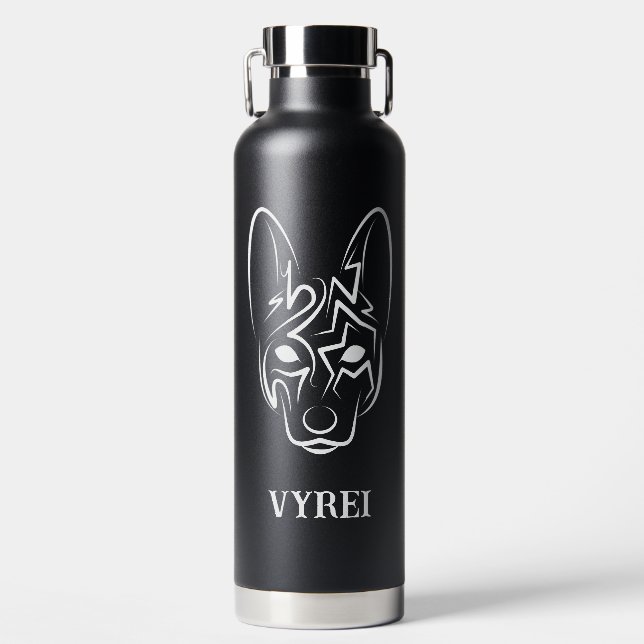 Schwarzer und weißer Stammhund Trinkflasche (Vorderseite)
