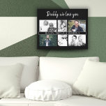 Schwarzer Vater mit Kindern und Foto eines Vaters Leinwanddruck<br><div class="desc">Schwarzer Vater mit Kindern und Vater Familie Foto Collage Canvas Print. Collage von 6 Fotos, väterlicher Name mit einer süßen Nachricht in einem trendigen Drehbuch und Kindernamen, die die Fotos überlagern. Fügen Sie Ihre 6 Lieblings-Fotos hinzu. Der süße Sake und ein Geschenk zum Geburtstag, Vatertag oder Weihnachten für einen Vater,...</div>