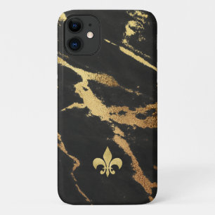 Schwarzer vergoldeter Marmor mit Fleur de lis Case-Mate iPhone Hülle