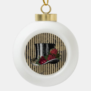 Schwarzer Viktorianischer Hut auf schwarzen Damask Keramik Kugel-Ornament