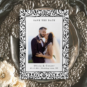Schwarzer Vintage-Ornamentrahmen Klassisches Hochz Save The Date