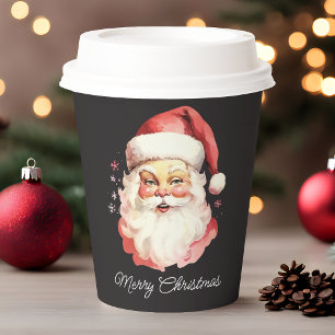 Schwarzer Vintage Retro Weihnachtsmann Frohe Weihn Pappbecher