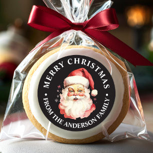 Schwarzer Vintage Retro Weihnachtsmann Frohe Weihn Runder Aufkleber