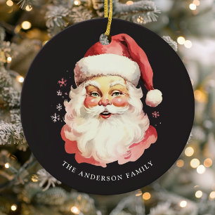 Schwarzer Vintage-Wasserfarben-Weihnachtsmann Weih Keramik Ornament