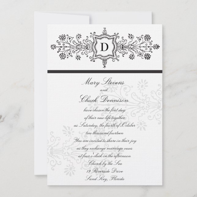 Schwarzer Vintager Blüh zur Hochzeitseinladung Einladung (Vorderseite)