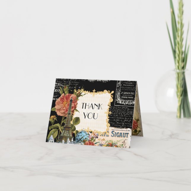 Schwarzer Vintager Eiffel Sahneturm n danken Ihnen Dankeskarte (Vorderseite)