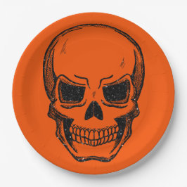 Schwarzer Vintager Glitzer Skull Halloween Pappteller