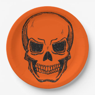 Schwarzer Vintager Glitzer Skull Halloween Pappteller