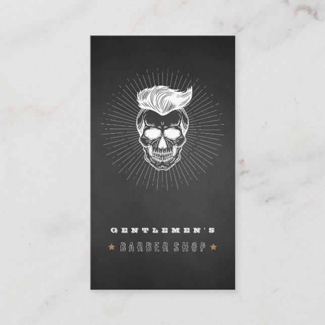 Schwarzer Vintager Retro-Friseurladen Skull Visitenkarte (Vorderseite)