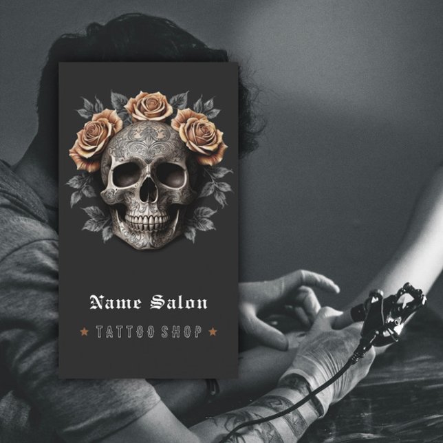 Schwarzer Vintager Retro Moderner Tattoo Artist Sk Visitenkarte (Von Creator hochgeladen)