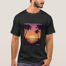 Schwarzer Vintager Sonnenuntergang T - Shirt Retro