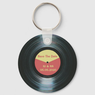 Schwarzer Vinyl-Musik-Hochzeit-Save-The-Date-Schlü Schlüsselanhänger