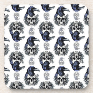 Schwarzer Vogel auf einem Skull-Goth-Muster Getränkeuntersetzer