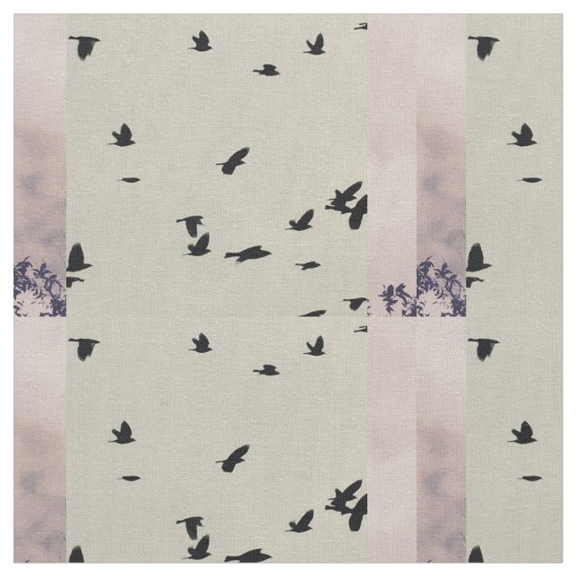 Schwarzer Vogel-gemustertes Gewebe Stoff (Nahaufnahme)