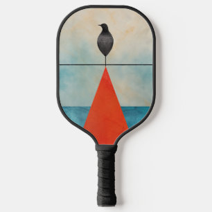 Schwarzer Vogel im roten Dreieck mitten im Wasser Pickleball Schläger