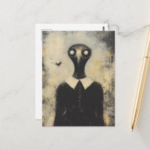 Schwarzer Vogel in einem schwarzen Horror-Fantasy- Postkarte