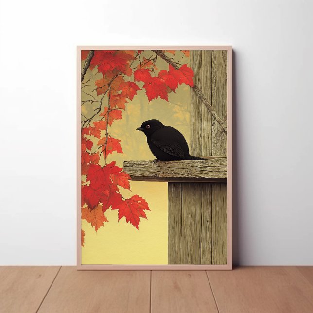 Schwarzer Vogel Melampitta und Herbstleaves Poster (Von Creator hochgeladen)