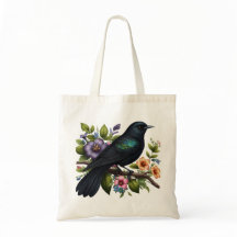 Schwarzer Vogel mit Blume im Blut