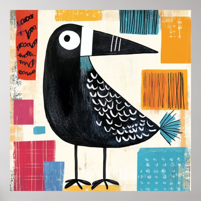 Schwarzer Vogel Moderne Kunst Poster (Vorne)