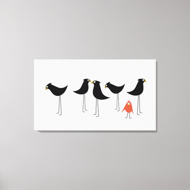 Schwarzer Vogelbesucher, weißer Hintergrund Leinwanddruck (Vorderseite)