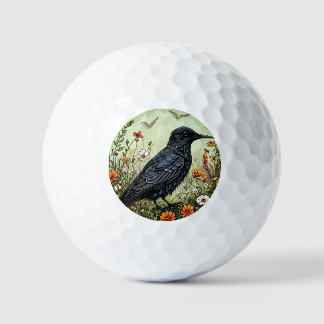 Schwarzer Vogelschwarm blühende Blume Golfball (Vorderseite)