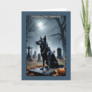 Schwarzer Wachhund auf dem Friedhof an Halloween Feiertagskarte