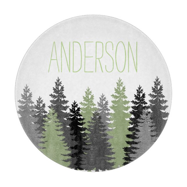 Schwarzer Waldholz-Kiefern-Baum-individueller Name Schneidebrett (Vorderseite)