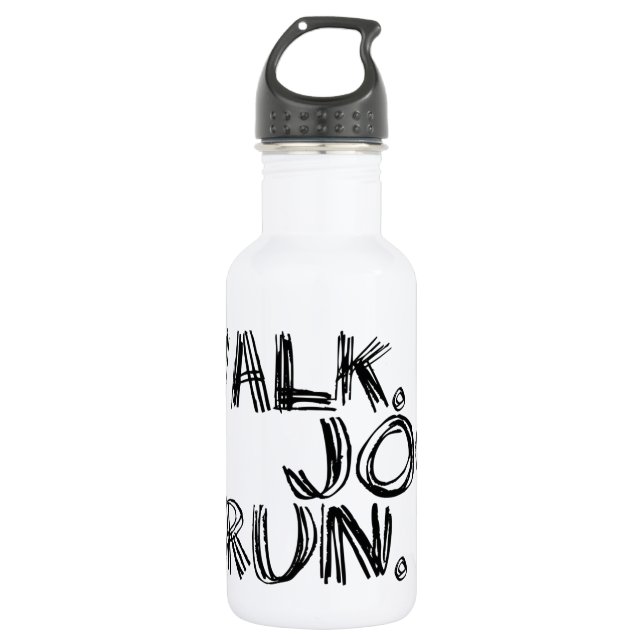 SCHWARZER WALK JOG RUN (Schriftart SCRIBBLE) Trinkflasche (Vorderseite)