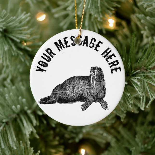Schwarzer Walrus einfache Illustration Keramik Ornament (Baum)