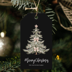 Schwarzer Wasserfarben-Weihnachtsbaum  Geschenkanhänger