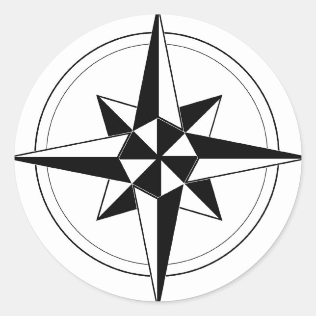 Schwarzer Wasserkompass Runder Aufkleber (Vorderseite)