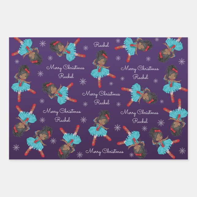 Schwarzer Weihnachtsballerina Geschenkpapier Set (Vorderseite)