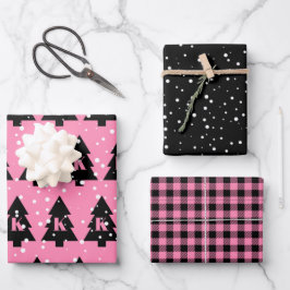 Schwarzer Weihnachtsbaum Geschenkpapier Set