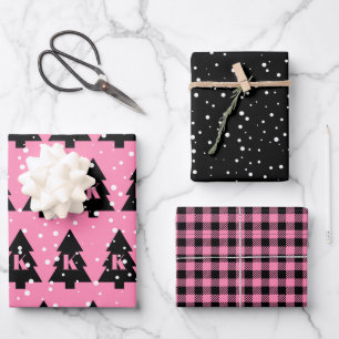 Schwarzer Weihnachtsbaum Geschenkpapier Set