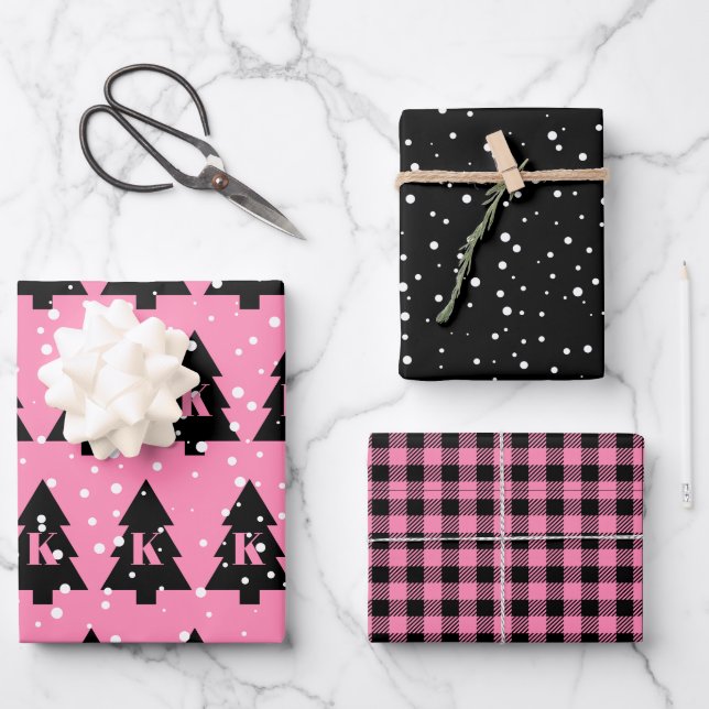 Schwarzer Weihnachtsbaum Geschenkpapier Set (Vorderseite)
