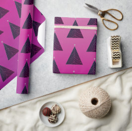 Schwarzer Weihnachtsbaum, heiß rosa Magenta Gradie Geschenkpapier