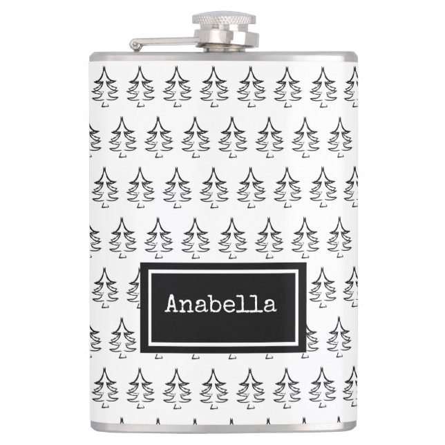 Schwarzer Weihnachtsbaum Personalisiert Flachmann (Vorderseite)