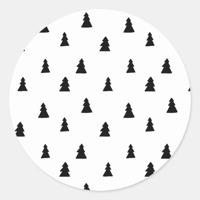 Schwarzer Weihnachtsbaum skandinavisches Muster Runder Aufkleber (Vorderseite)