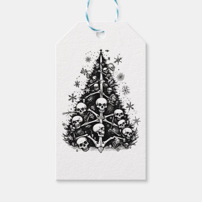 Schwarzer Weihnachtsbaum Skulpturen und Knochen Geschenkanhänger (Vorderseite)