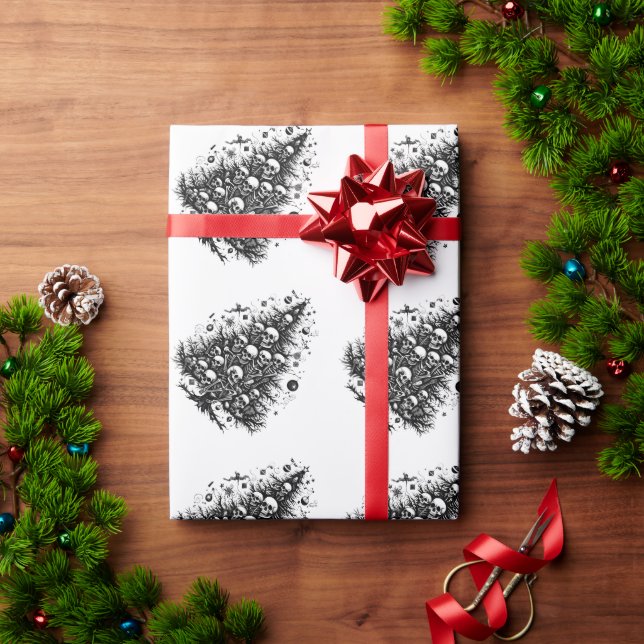 Schwarzer Weihnachtsbaum Skulpturen und Knochen Geschenkpapier (Feiertagsgeschenk)